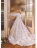 Long Sleeves Beaded Ivory Lace Tulle Floral Flower Girl Dress